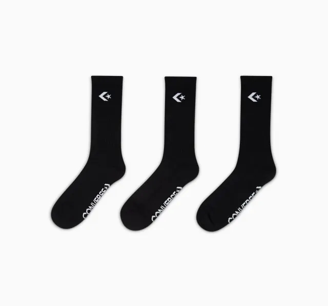 Converse 3-Pack Classic Star Chevron Crew Socks - Black