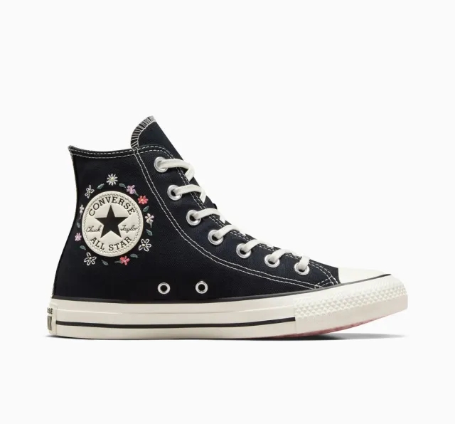 Converse all star hi little florals trainers in black & pink