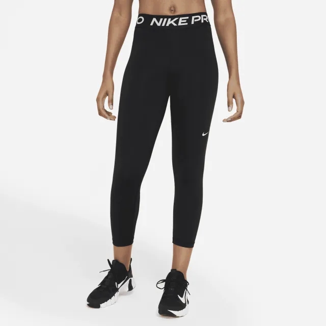 Nike Pro Women's Mid-Rise Crop Mesh-Panel Leggings Black/ White Xl