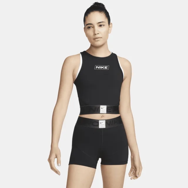 Nike Pro Dri-FIT Women's Graphic Crop Tank Top - Black - Polyester/Elastane