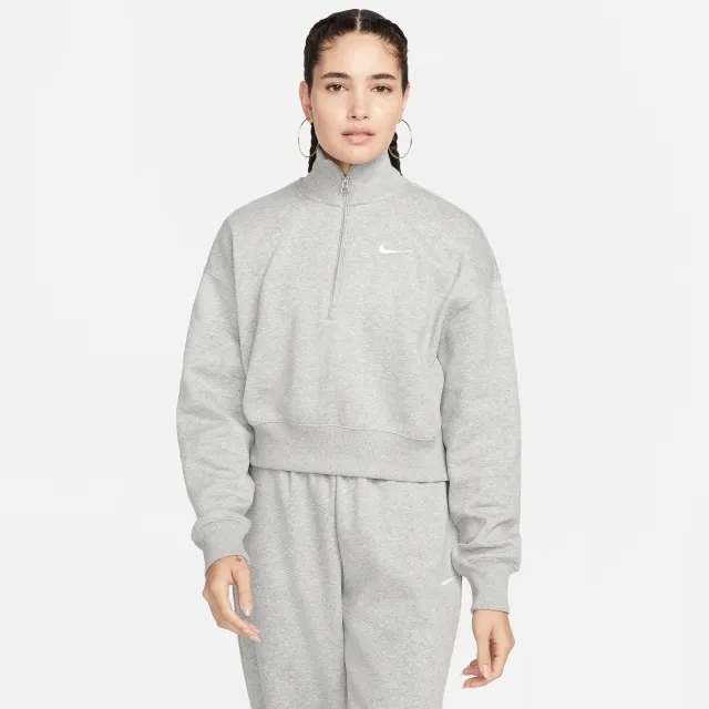 Nike Sportswear Phoenix Fleece Women's 1/2-Zip Cropped Sweatshirt - Grey - Cotton/Polyester