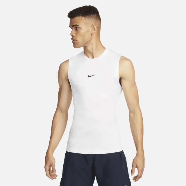 Nike Pro Men's Dri-FIT Tight Sleeveless Fitness Top - White - 75% Recycled Polyester Minimum