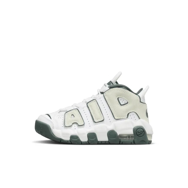 Nike white & green air more uptempo Junior trainers