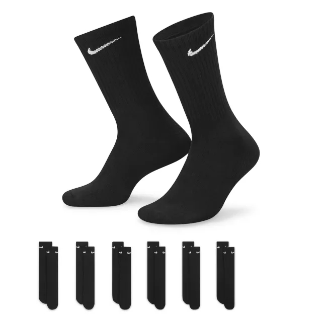 Nike 6-Pack Everyday Cushioned Training Crew Socks, Black