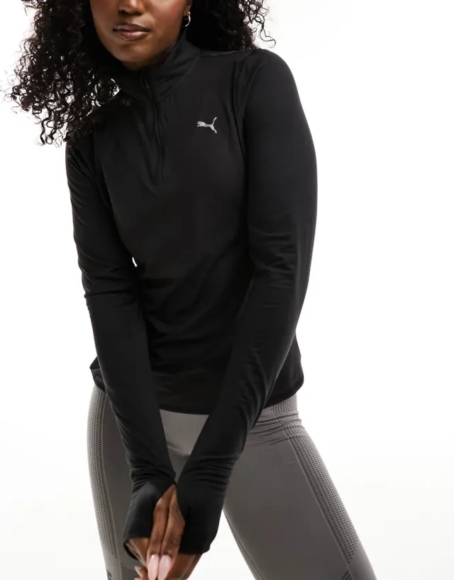 Puma Womens RUN FAVOURITE Quarter-Zip Running Top - Black