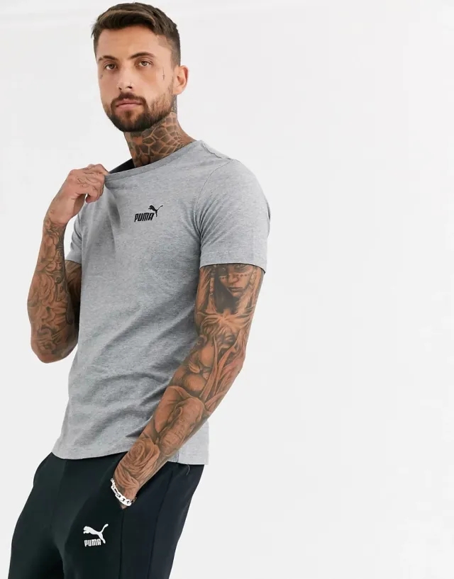 Puma Mens Essentials Small Logo T-Shirt Tee - Grey Cotton