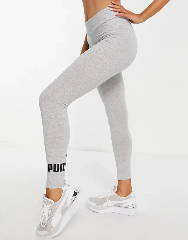 Puma Womens Essentials Logo Leggings - Grey Cotton