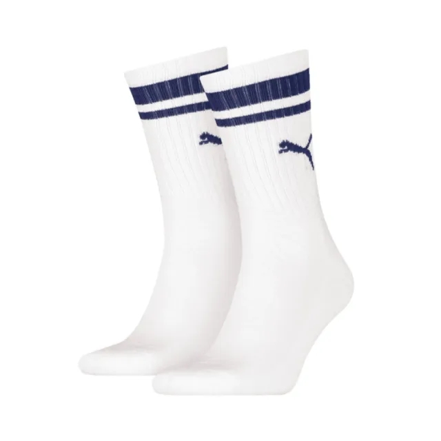 PUMA Unisex Crew Heritage Stripe Socks 2 Pack, White/Blue