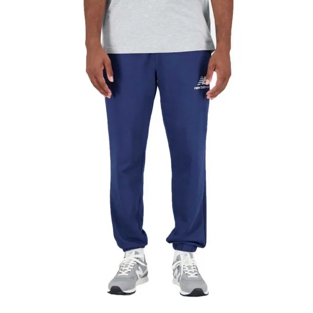 New Balance Men's Essentials Stacked Logo French Terry Sweatpant in Blue Cotton Fleece