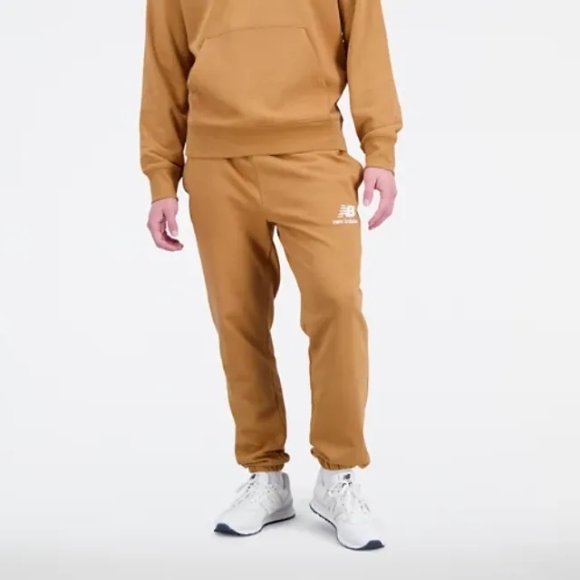 New Balance Men's Essentials Stacked Logo French Terry Sweatpant in Brown Cotton Fleece
