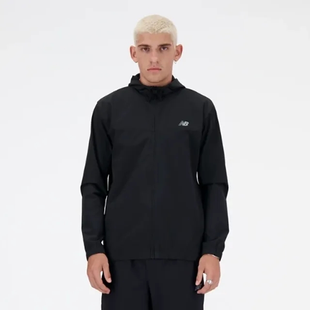 New Balance Men's Woven Full Zip Jacket in Black Polywoven