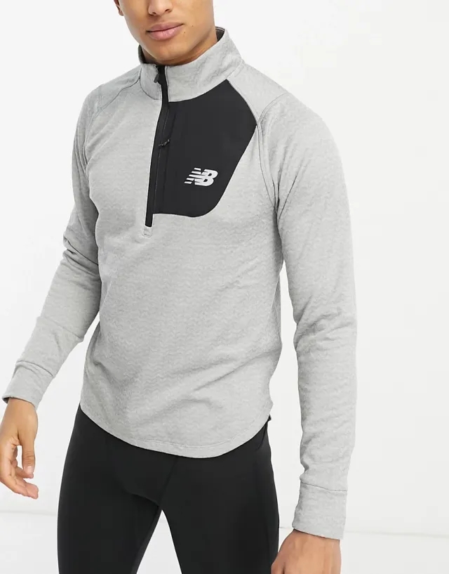 New Balance Nb Heat Grid Long Sleeve Half Zip Top In Grey