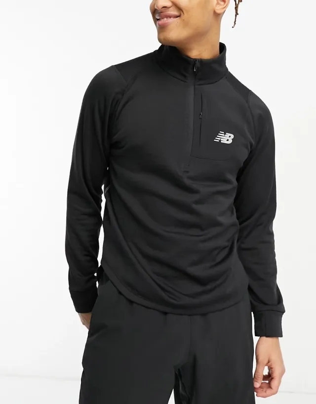 New Balance Men's NB Heat Grid Half Zip in Black Poly Knit