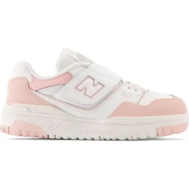 New Balance Kids' 550 Bungee Lace with Top Strap in White/Pink Synthetic