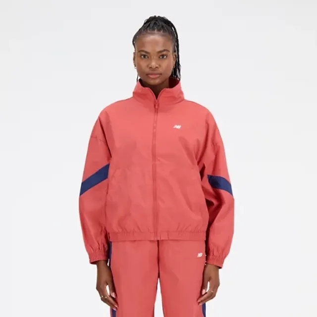 New Balance Women's Athletics Remastered Woven Jacket in Red Polywoven
