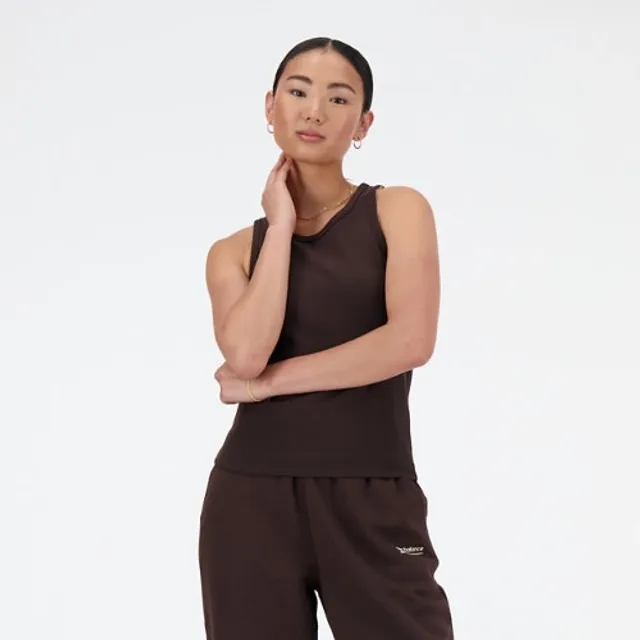 New Balance Women's Linear Heritage Rib Knit Racer Tank in Black Poly Knit