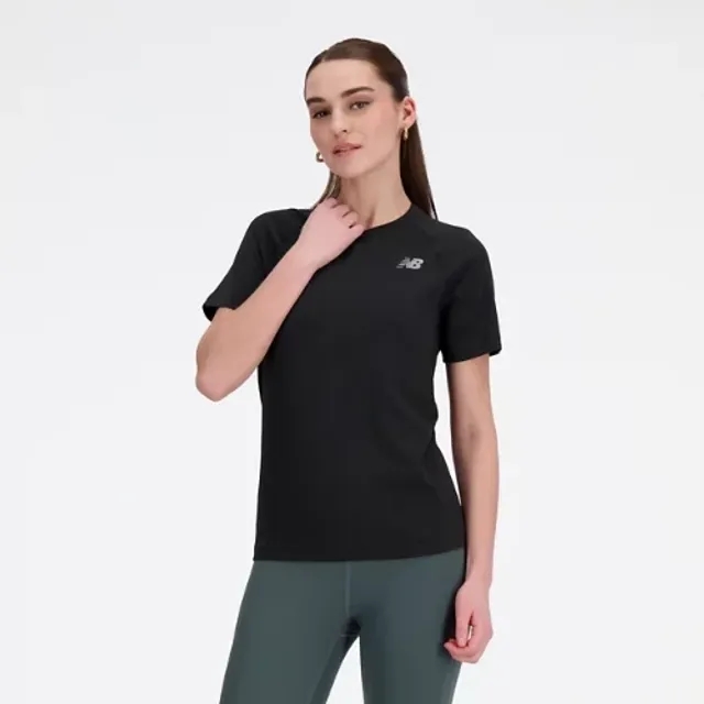 New Balance Women's Knit Slim T-Shirt in Black Poly Knit