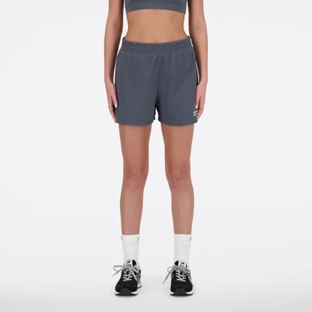 New Balance Women's Linear Heritage French Terry Short in Dark Grey Cotton Fleece