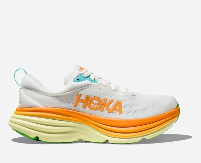 Hoka One One HOKA Men's Bondi 8 Road Running Shoes in Blanc De Blanc/Solar Flare