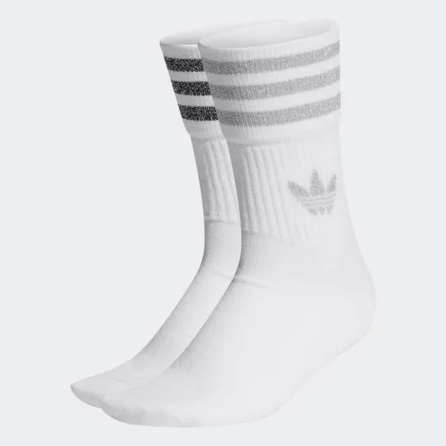 Adidas Originals 2 Pack Glitter Mid Cut Socks In White/Silver