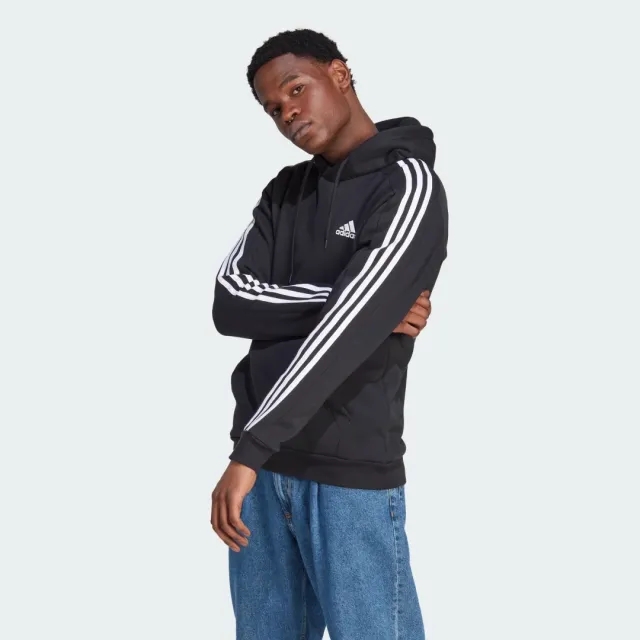 Manchester United adidas Essentials Fleece 3-Stripes Hoodie - Black - Mens