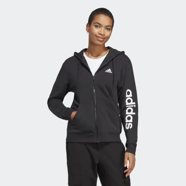adidas Essentials Linear Full-Zip French Terry Hoodie - Black