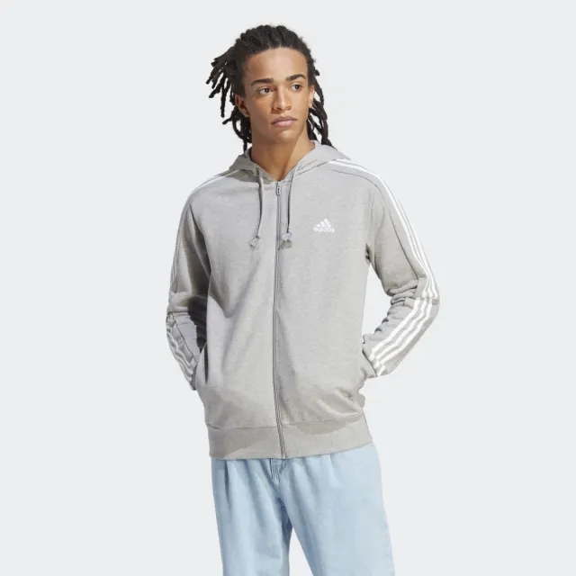 Adidas Hoodie Essentials French Terry 3-Stripes Full Zip - ['Grey']