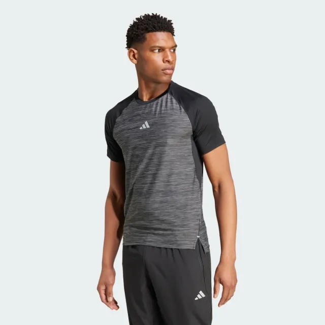 Adidas Performance Gym+ Training 3-Stripes Tee In Black Melange
