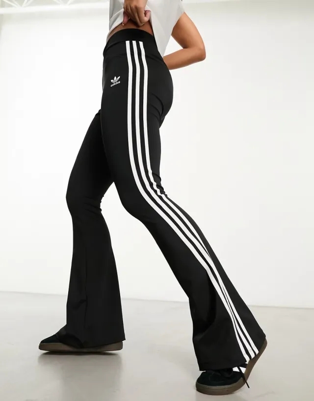 Adidas Originals Three Stripe Flared Leggings In Black