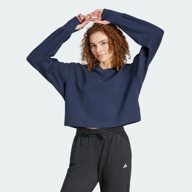 Adidas All Szn Ribbed V-Neck Sweatshirt In Legend Ink-Blue