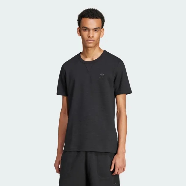 Adidas Originals Trefoil Essentials Waffle Tee In Black