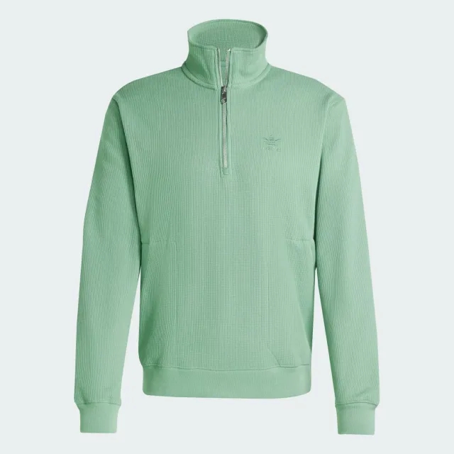 Adidas Originals Trefoil Essentials Waffle 1/2 Zip Sweatshirt In Preloved Green
