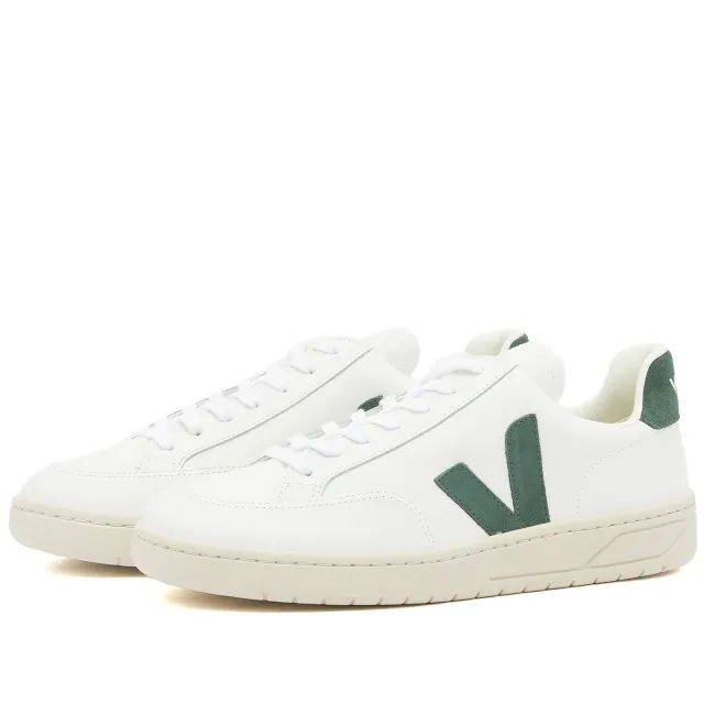 VEJA V12 Leather Lace Up Trainers, Extra White/Cyprus