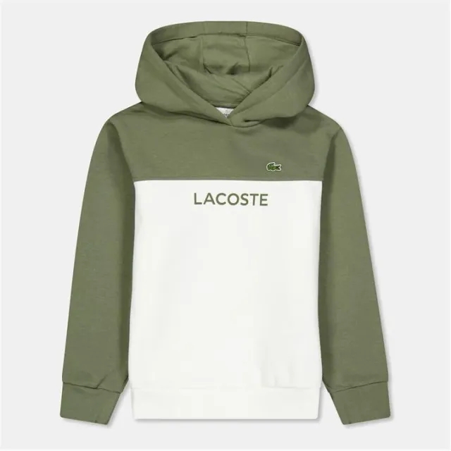 Lacoste Colour-Block Fleece Hoodie - Khaki Green / White