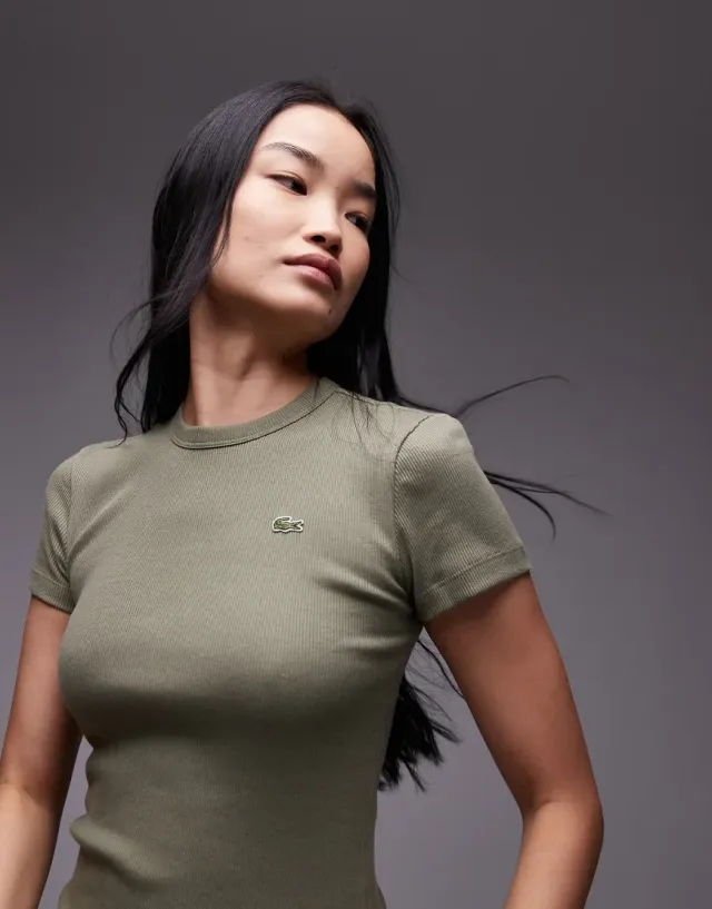 Lacoste Fitted Logo T-Shirt In Khaki-Green