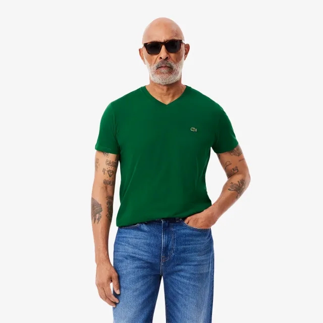 Lacoste V Neck Cotton Pima T-shirt - Pine Green