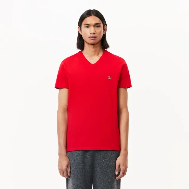 Lacoste V Neck Cotton Pima T-shirt - Red