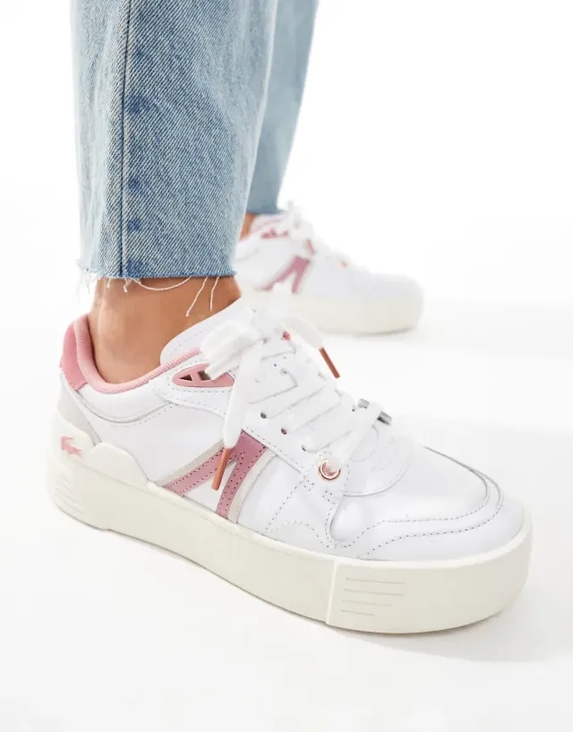 Lacoste Women's L002 Evo Leather Trainers - White & Light Pink
