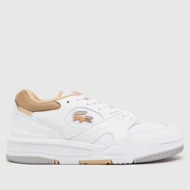 Lacoste lineshot trainers in white & beige