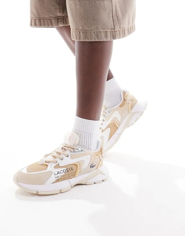 Lacoste l003 neo trainers in white & beige