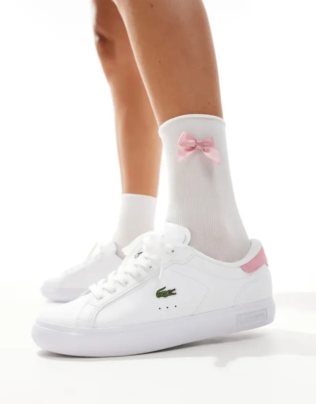 Lacoste Women's Powercourt Leather Sneakers - White & Light Pink