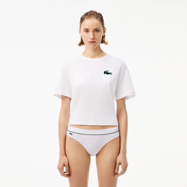 Lacoste Ribbed Cotton Embroidered Croc Panties - White / Green