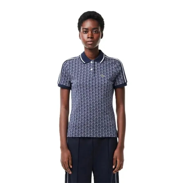 Slim Fit Lacoste Monogram Jacquard Polo Shirt - Navy Blue / White