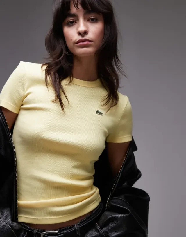 Lacoste Slim Fit Ribbed Cotton T-shirt - Pastel Yellow