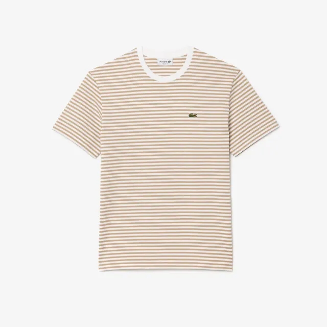 Lacoste Striped Heavy Cotton T-shirt - Beige / White