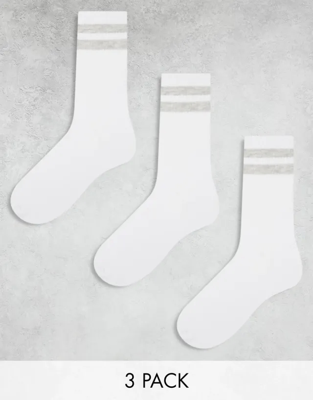 adidas Jack & Jones 3 Pack Striped Tennis Socks In White