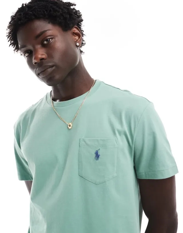 Polo Ralph Lauren Icon Logo Pocket T-Shirt Classic Oversized Fit In Light Green