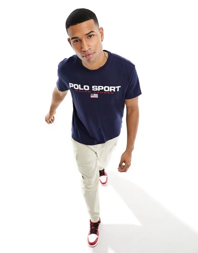 Polo Ralph Lauren Sports Capsule Flag Logo T-Shirt Classic Oversized Fit In Navy