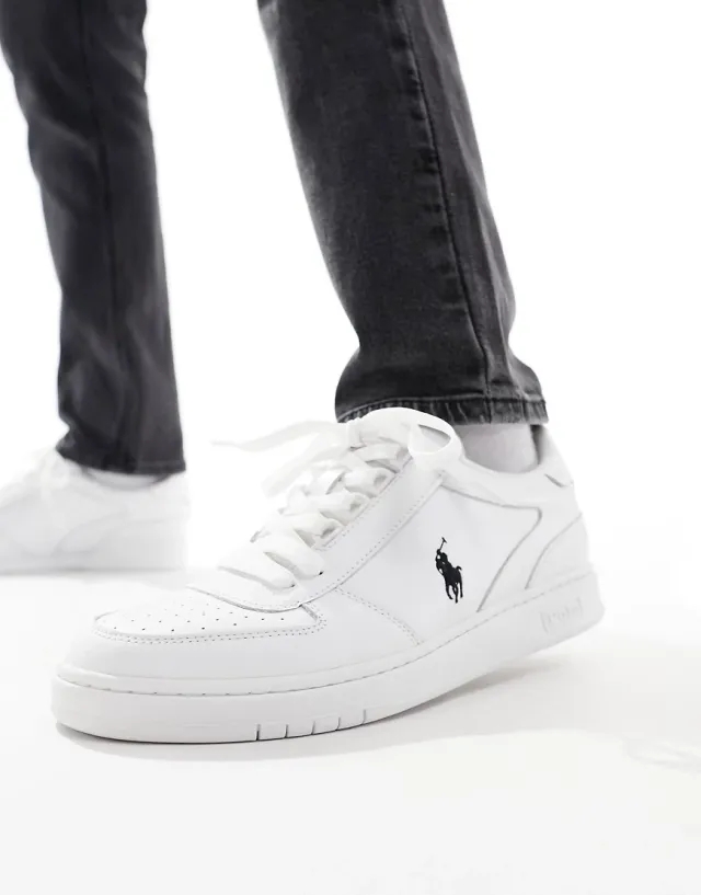 Polo Ralph Lauren Court Trainer In White With Black Logo