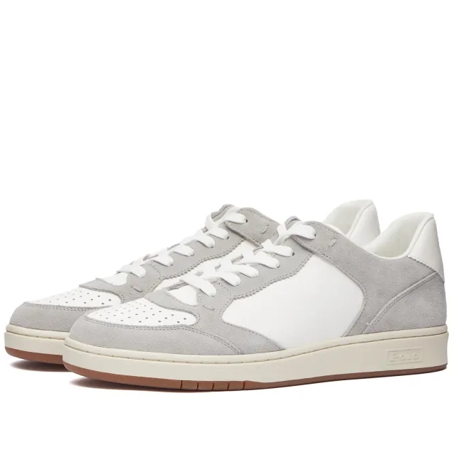Polo Ralph Lauren Court Lux Trainer In Grey Suede With Gum Sole And Pony Logo